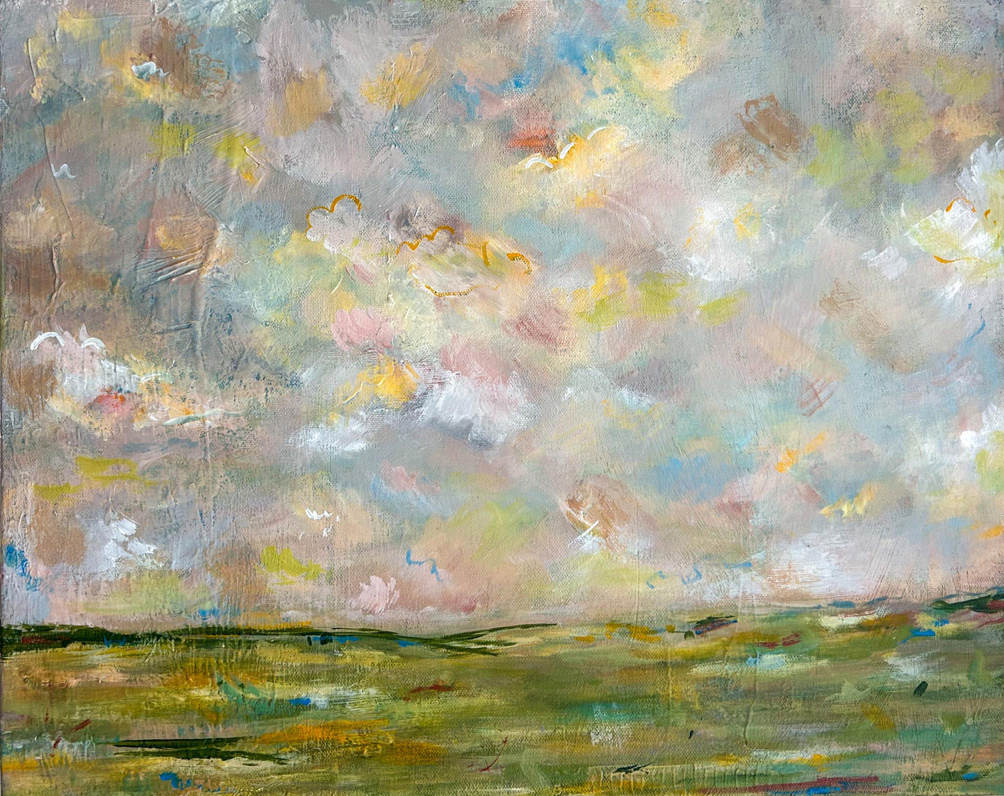 Abstract Landscape Painting, Serene Pastel Cloudscape Art, Original Impressionist Sky Artwork, Wall Decor for Home, Living Room, or Office