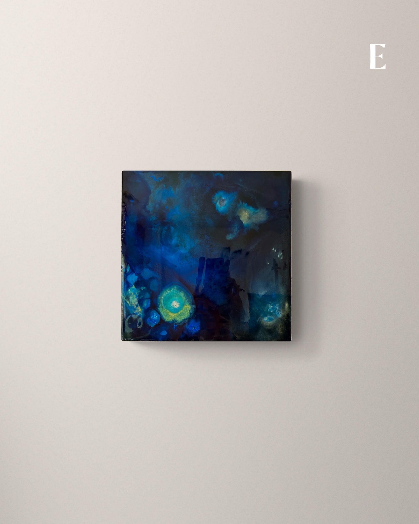 Galaxy Art Set of 6 – Small Abstract Space Paintings on Wood Panel with Resin Finish – Cosmic Ink Wall Art for Modern Home or Office