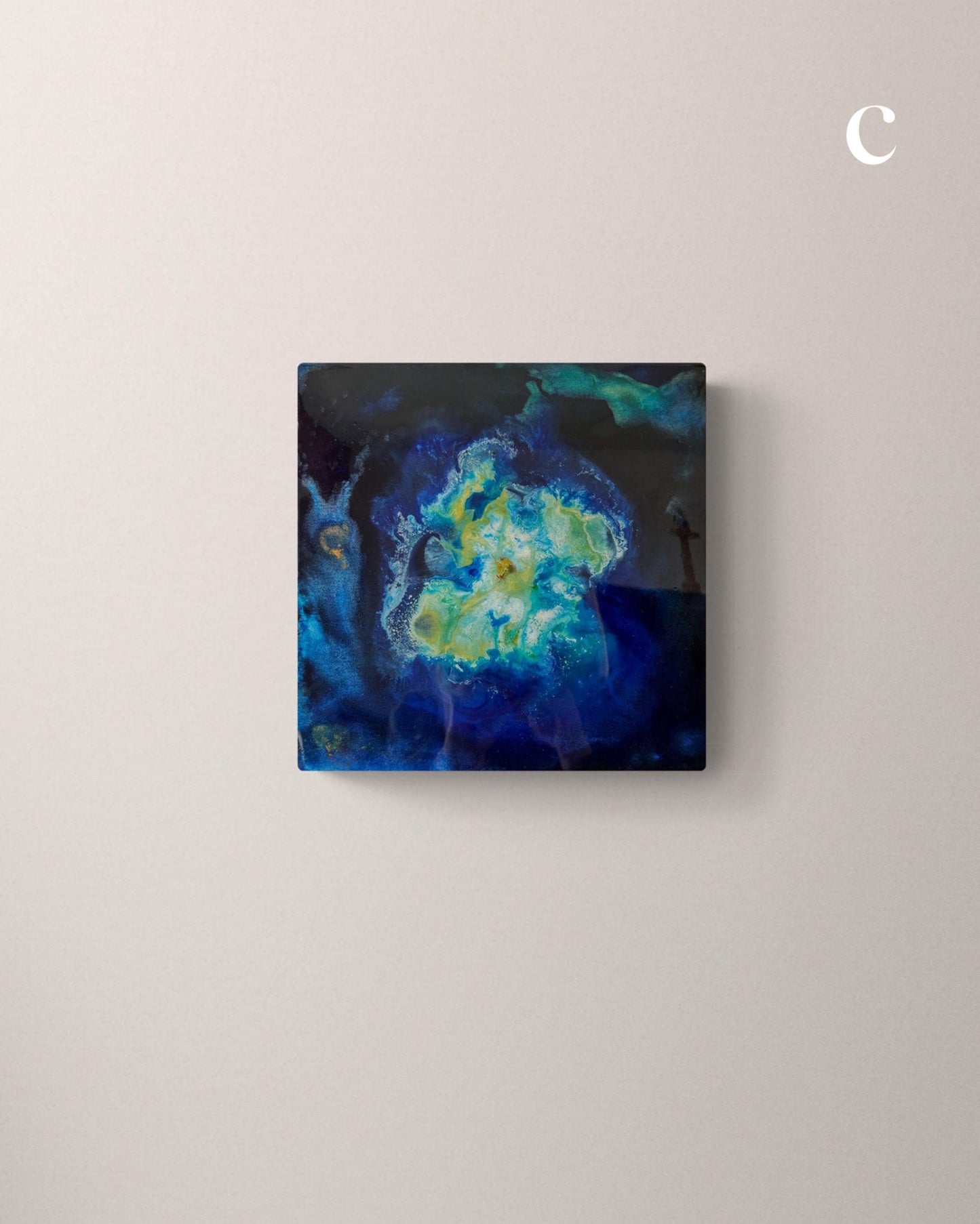 Galaxy Art Set of 6 – Small Abstract Space Paintings on Wood Panel with Resin Finish – Cosmic Ink Wall Art for Modern Home or Office