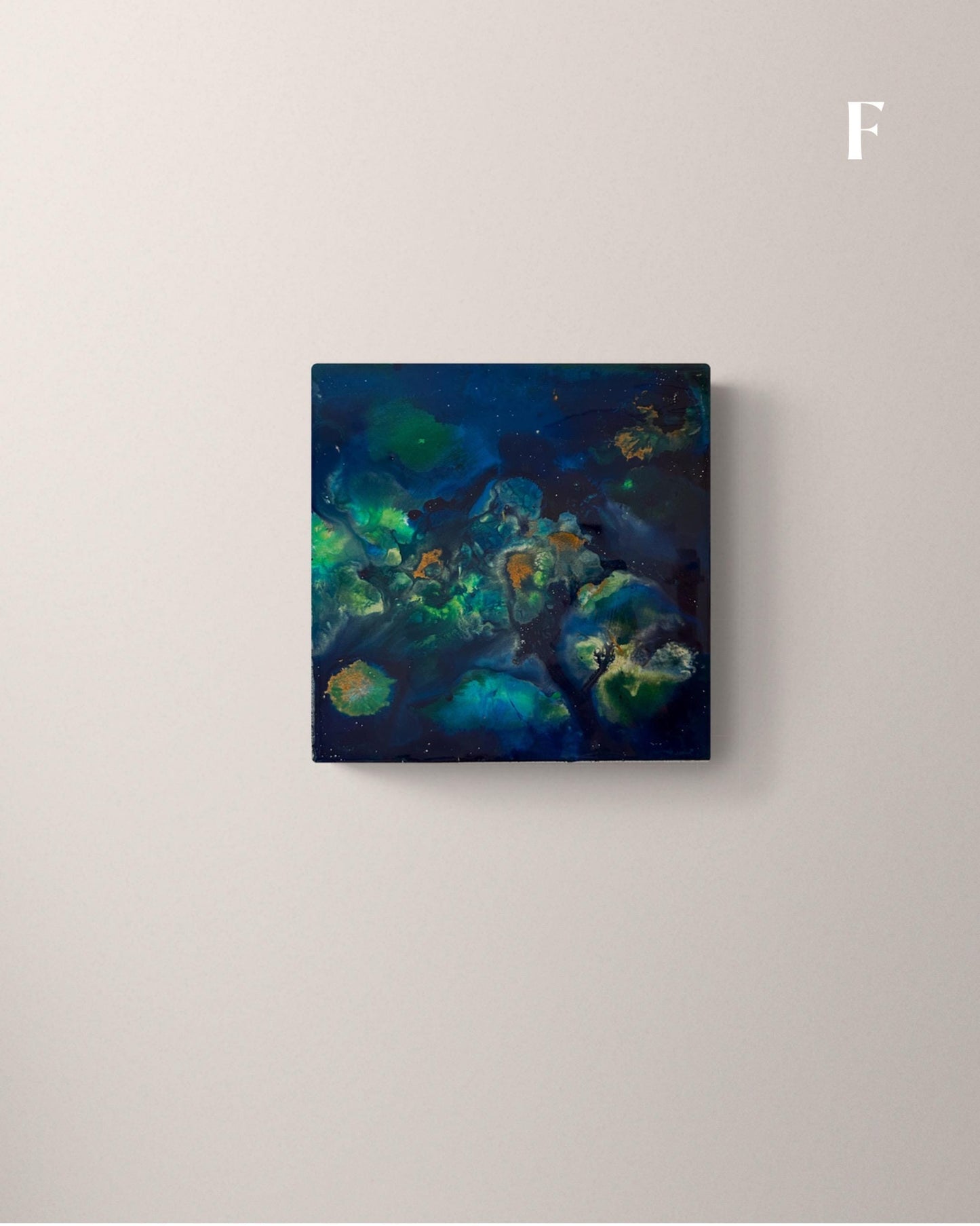 Galaxy Art Set of 6 – Small Abstract Space Paintings on Wood Panel with Resin Finish – Cosmic Ink Wall Art for Modern Home or Office