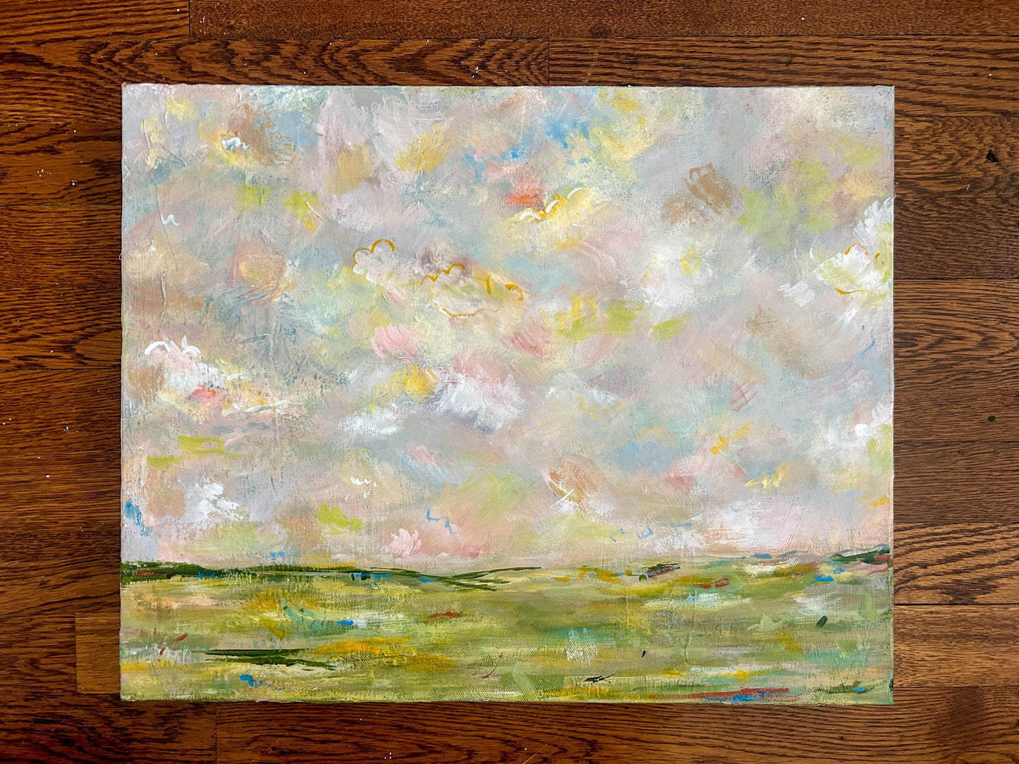 Abstract Landscape Painting, Serene Pastel Cloudscape Art, Original Impressionist Sky Artwork, Wall Decor for Home, Living Room, or Office