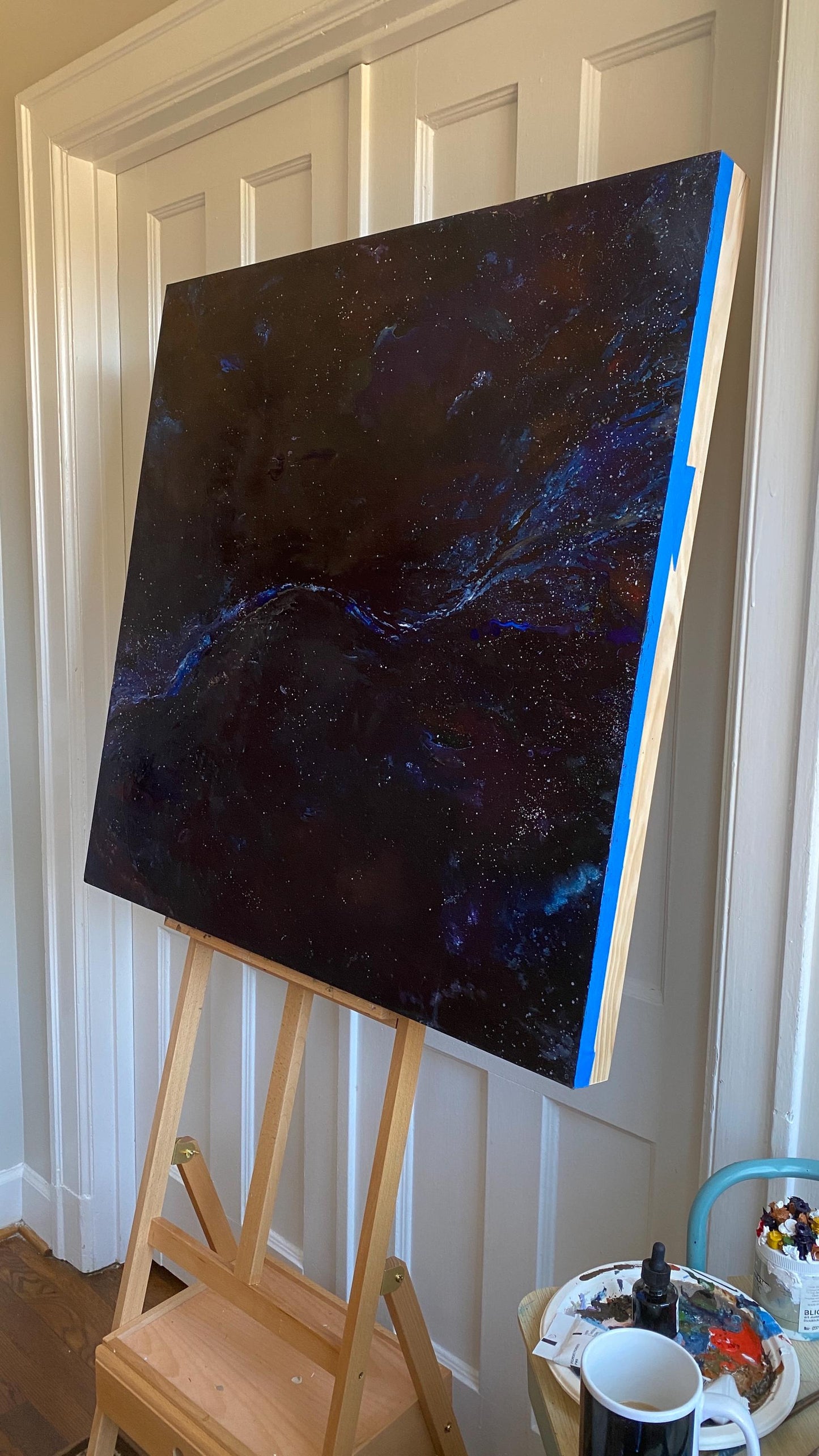 Large Galaxy Wall Art | 48” Abstract Space Painting on Wood Panel | Modern Starry Night Artwork | Cosmic Wall Décor for Home or Office
