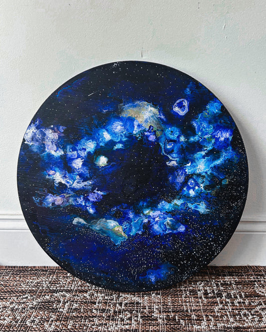 18” Galaxy Painting | inspired by deep space, nebulae, and the cosmos | ink + acrylic on wood panel.