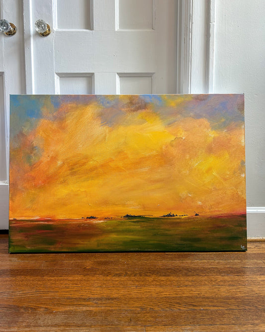 Apricity. Abstract Landscape painting. warm Bright colorful wall art.