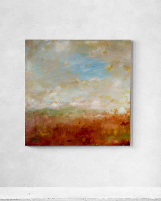Solara. Abstract Landscape Painting. Warm Colored Art for the Home. Southwestern inspired art. Africa inspired art. Rio Grande Palette.
