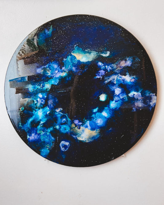 18” Galaxy Painting | inspired by deep space, nebulae, and the cosmos | ink + acrylic on wood panel.