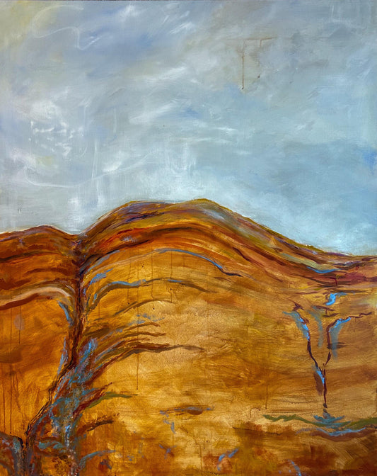 UNFRAMED Sedona Sunset Vista - Abstract Desert Landscape Painting with Earthy Red and Gold Hues; Warm Abstract Landscape Painting. Southwest